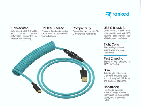 Coiled Keyboard Cable | 5-Pin Aviator Connector - Ranked